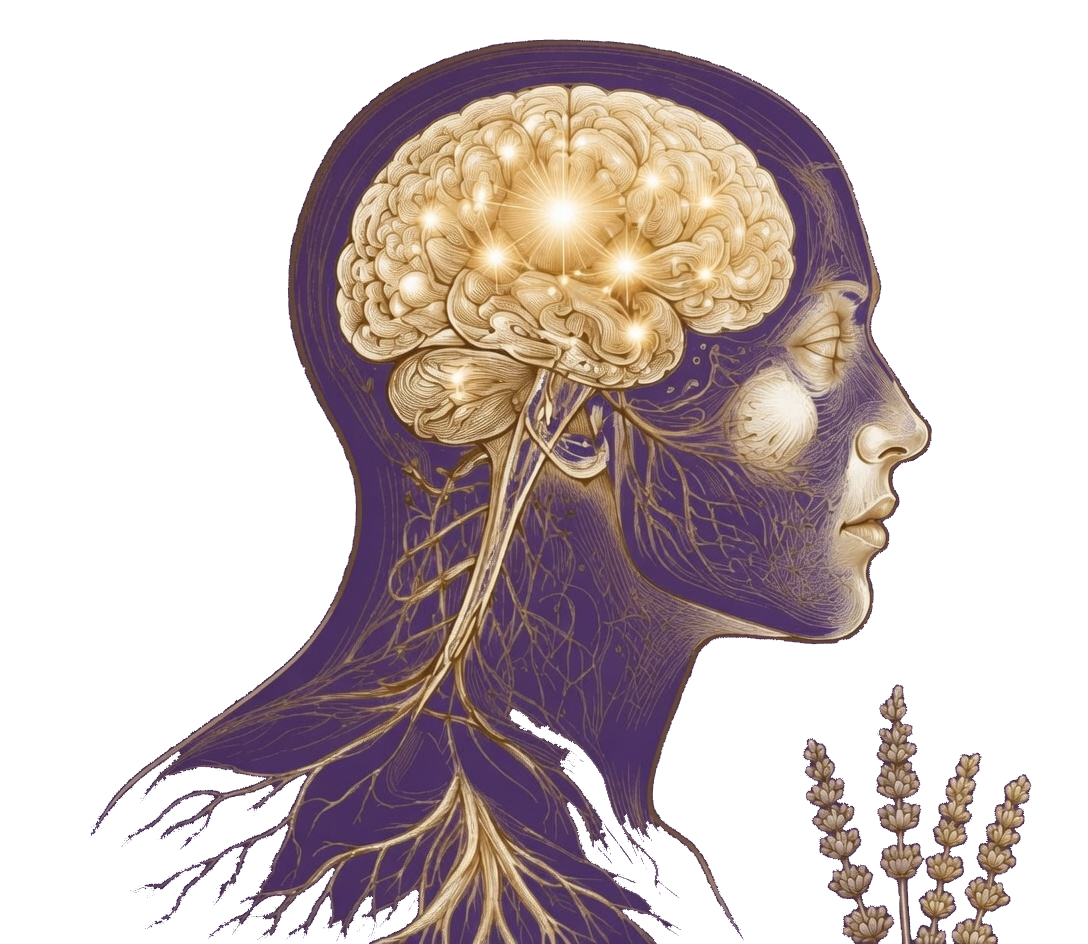 Anatomical illustration of the brain and olfactory pathways